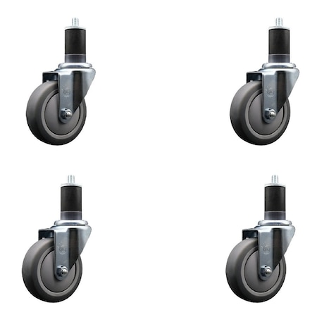 Service Caster 4'' Thermoplastic Rubber Wheel Swivel 1-5/8'' Expanding Stem Caster Set, 4PK SCC-EX20S414-TPRB-158-4